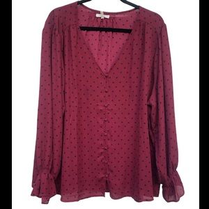 Maurices burgundy polka dot blouse 2 2X 20W 22W
